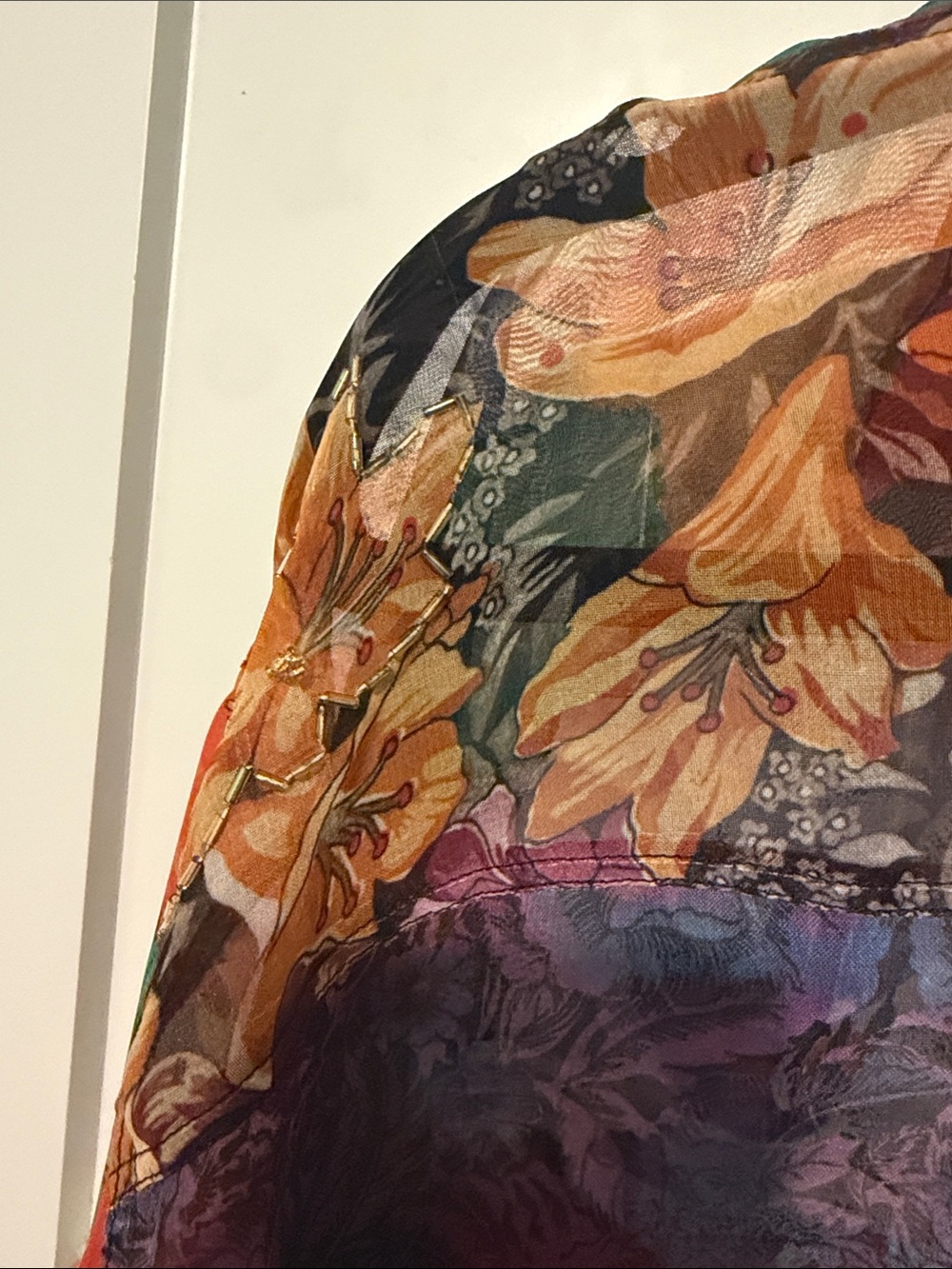 Vintage Take Away Floral Sheer Button-Down Blouse in Floral Multicolor - Picture 7 of 9